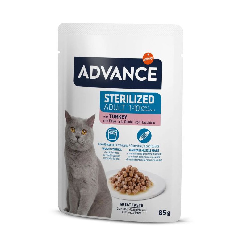 Advance Bocaditos en Salsa con Pavo 85 gr.Gatos Esterilizdos