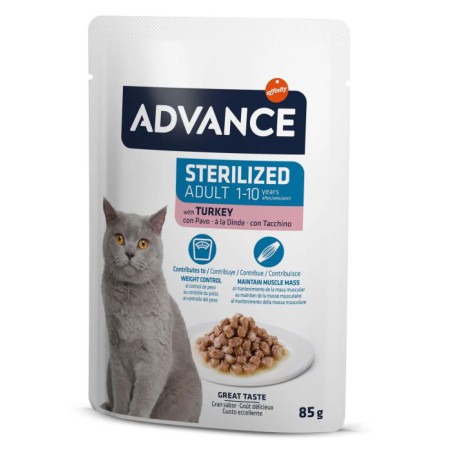 Advance Bocaditos en Salsa con Pavo 85 gr.Gatos Esterilizdos